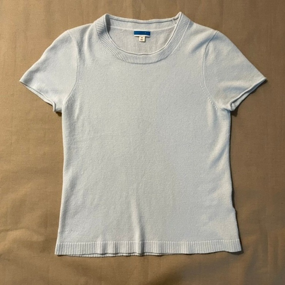 J. Crew Cashmere T Shirt Women's Sz M Light Blue Sweater Capsule Minimalist